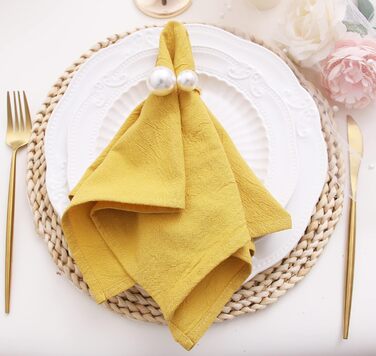 JINVASE Fabric Napkins, 100% Soft Cotton Linen Napkins, Washable Fall Napkins with Hemmed Edges, for Wedding Decorations, Christmas, 16 x 16 inches (12 Pack, Mustard Yellow)
