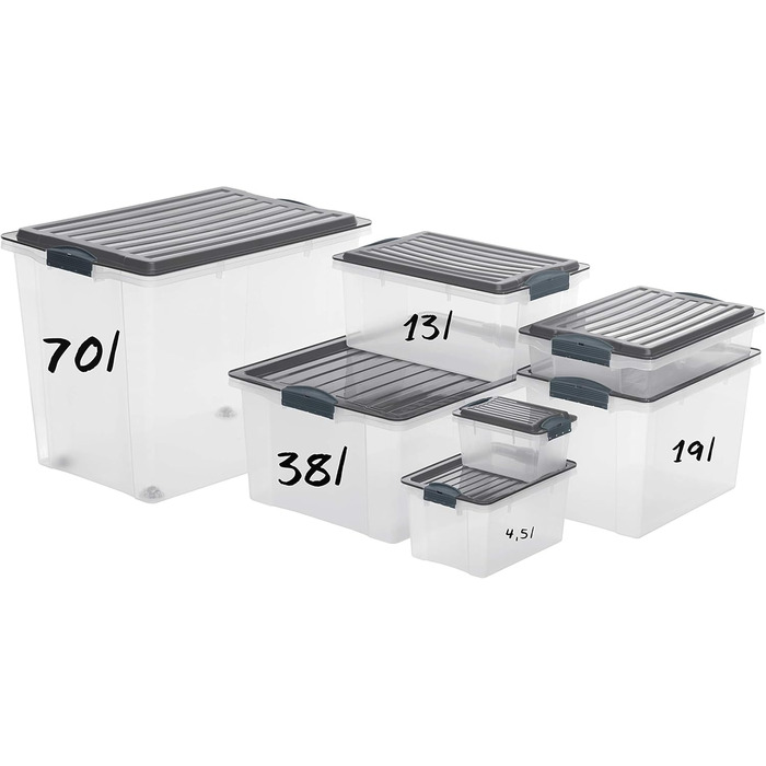 Rotho Compact 3-Piece Storage Box Set, 70L with Lid and Wheels