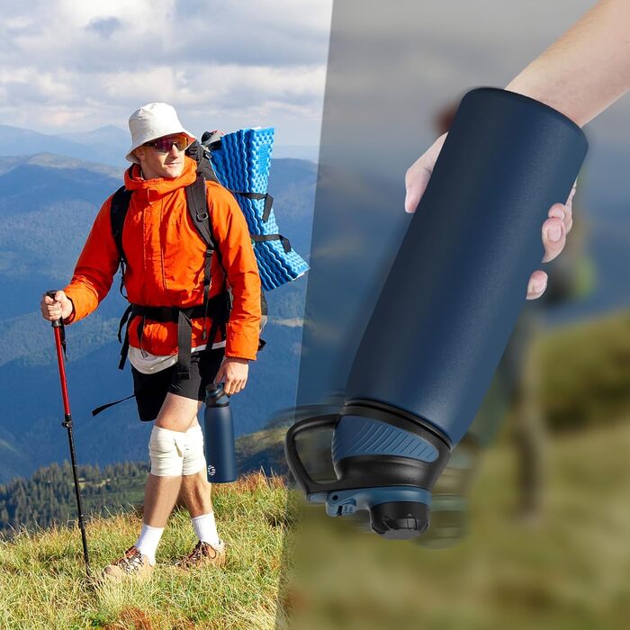 Фляга спортивна Fjbottle Edelstahl 1 л темно-синя з магнітною кришкою, BPA-free. Термофляга для школи, фітнесу, води, газованих напоїв