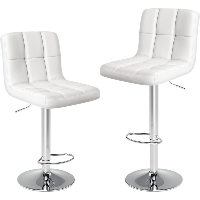 DUMOS 2-Piece Adjustable Bar Stool Set - Modern Style Metal Bar Stools for Kitchen, Bar, and Living Room (White)
