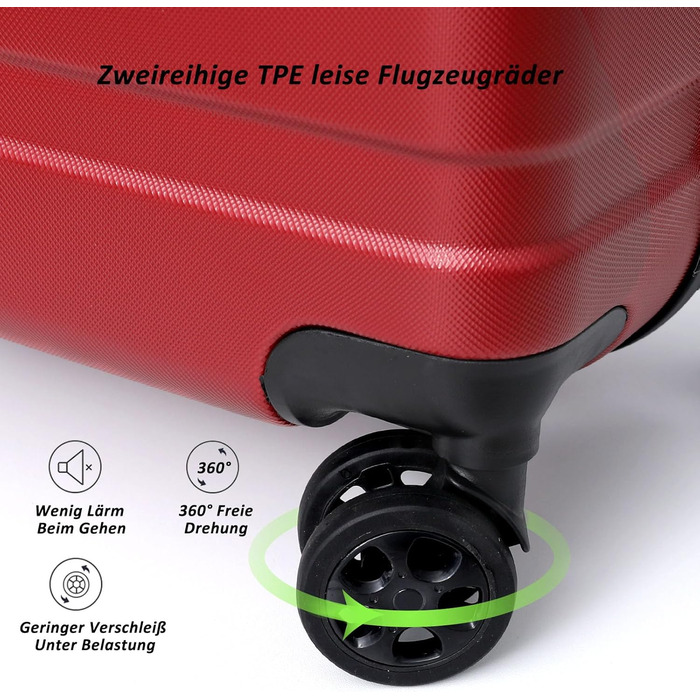 Набір валіз TANTOMI 3 шт., ABS, з колесами, 20/24/28 дюймів, червоний колір