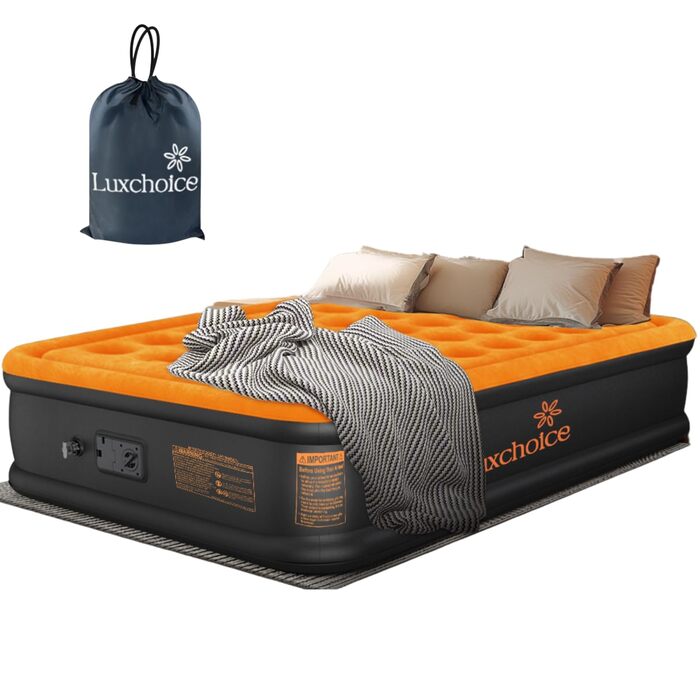 Надувний матрац Luftbett 2-місний з електронасосом, 203x152x40 см, до 300 кг, помаранчевий