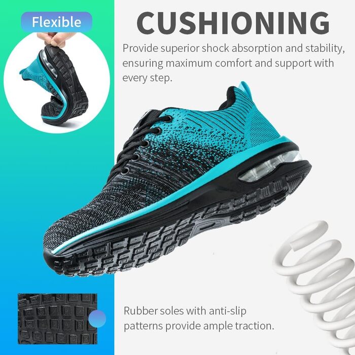 Зварювальні черевики Nasogetch: захисні черевики для жінок та чоловіків, сталевий капак, спортивні, дихаючі (42 EU, блакитний)