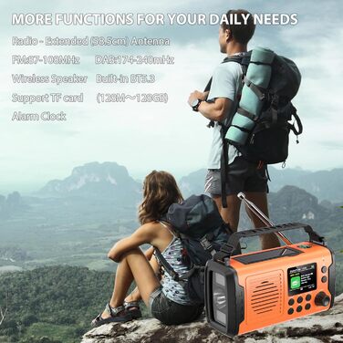 Радіо Kurbelradio на 20000mAh з Bluetooth, DAB/FM, сонячною панеллю, TF-карткою, AUX IN, TFT екраном, LED ліхтариком та SOS кнопкою (ArmyGreen)