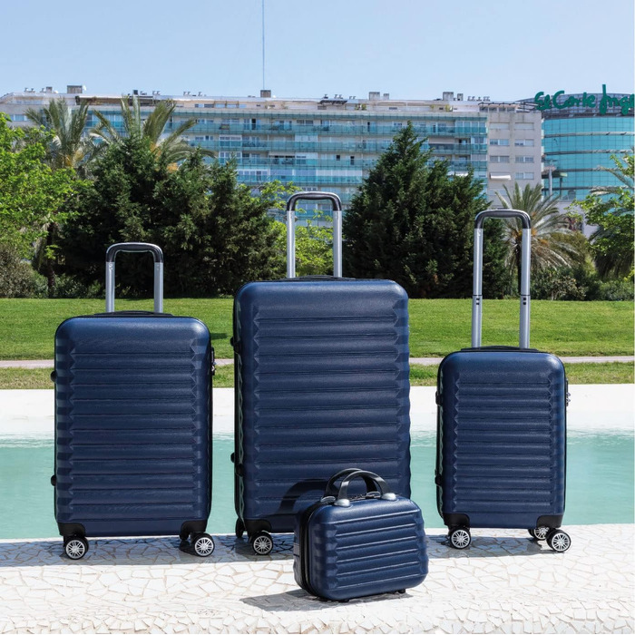 Набір валіз NUMADA 4 шт. (75см, 63см, 53см, органайзер), ABS, темно-синій