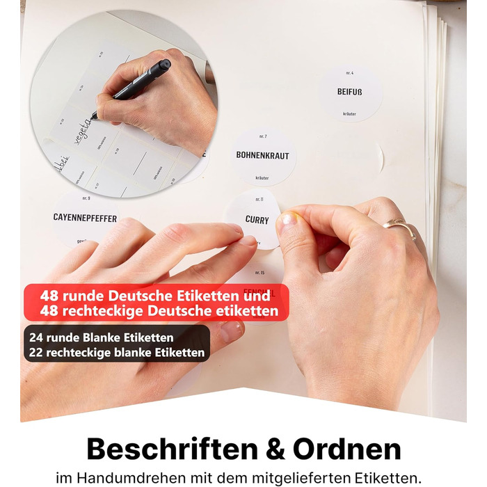 Скляні банки для спецій Deco haus® з кришкою та ситом [+Етикетки та сито] - Набір банок для спецій - Контейнери для спецій - Зберігання спецій - Організатор спецій (12 шт. - Білий)