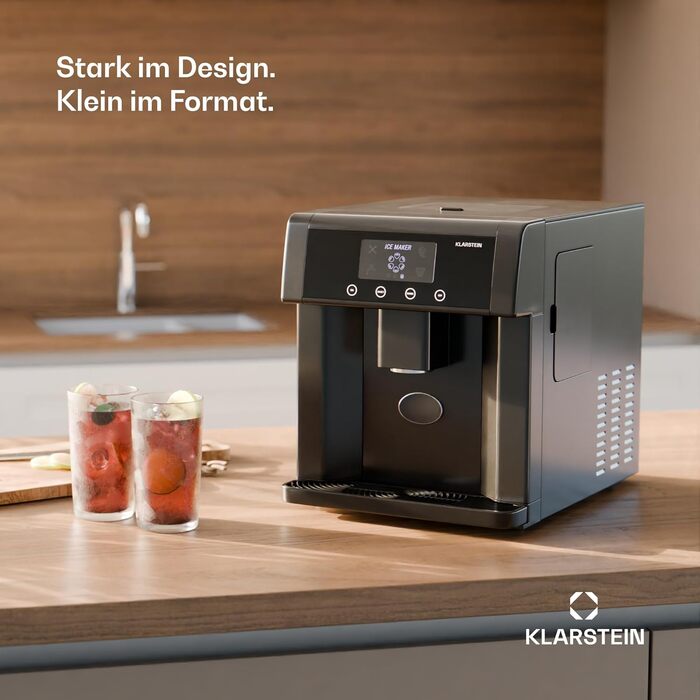 Машина для приготування льоду Klarstein Eiswürfelmaschine Klein, 3L, чорна. Виробляє до 15 кг льоду за 24 години, 3 розміри кубиків льоду. Легке очищення.