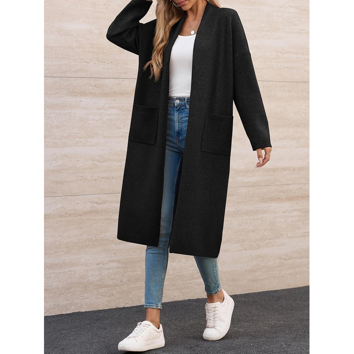 Жіночий кардиган Fisoew: довгий, оверсайз, з довгим рукавом та кишенями. Чорний, розмір M