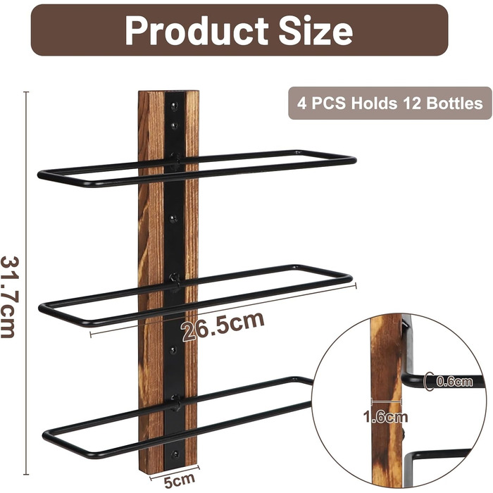 Настінна полиця для вина DBREAKS на 9/12 пляшок, дерев'яний тримач, органайзер для винної кімнати, бару, вітальні