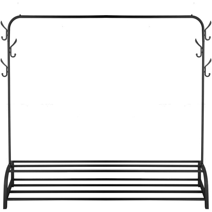 Vinteky Clothing Rack, Freestanding Coat Rack with Upper Bar, Lower Shelf, and 6 Hooks for Hanging Clothes, Black