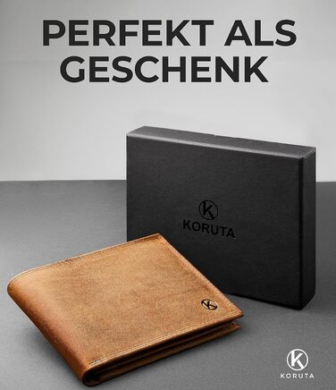 KORUTA® Men's Wallet Brown with RFID Protection Genuine Leather Bifold Wallet Large 13 Compartments Wallet for Men Wallet Leather (Vintage Brown)