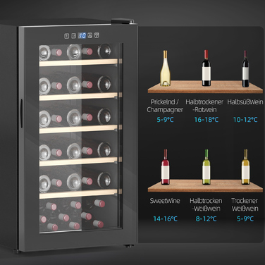 HOMCOM Wine Refrigerator 41 Bottles 91L 5-20℃ Compressor Beverage Refrigerator with Glass Door, LED Light, Bottle Cooler with Touch Screen, Small Wine Cabinet Black | Aosom