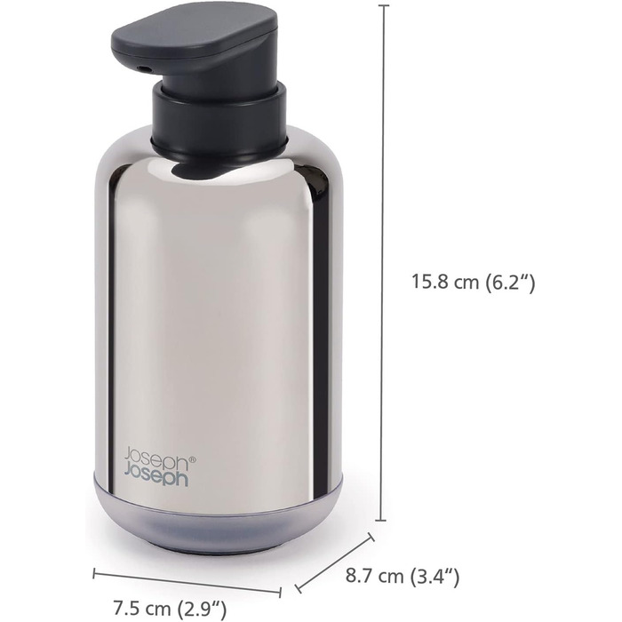 Joseph Joseph EasyStore - Luxury Stainless Steel Soap Dispenser with Level Indicator, Easy-to-Press Pump Head, Non-Slip Base, Refillable