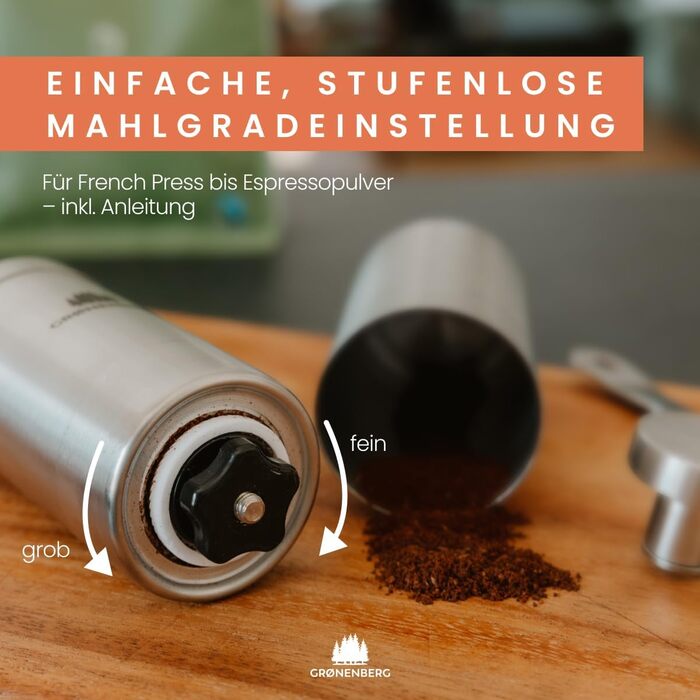 Groenenberg Spar Set 5 | French Press Thermo + Manual Coffee Grinder | French Press + Hand Coffee Grinder made of high-quality stainless steel 1 Liter French Press