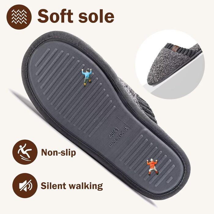 Тапочки халатні жіночі Mabove Hausschuhe з меморі-піною, теплі зимові для дому, сірі, 40/41 EU