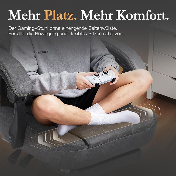 Ігровий крісло Dowinx з підголівником та масажем попереку, ергономічний геймерський крісло з підніжкою, офісне крісло з PU шкіри (Сірий)