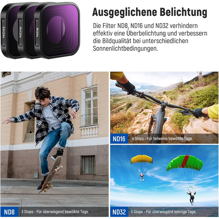 Набір фільтрів ND NEEWER (4 шт.) + лінза збільшення 15x для GoPro Hero 13/12/11/10/9: ND8, ND16, ND32, CPL