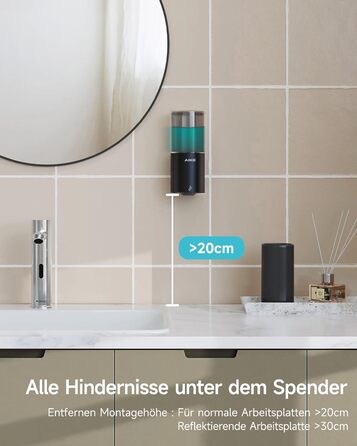 Автоматичний дозатор мила AIKE для рідкої мила, настінний, для кухні та ванної кімнати, IPX7, водонепроникний, 400 мл, з нержавіючої сталі, чорний матовий