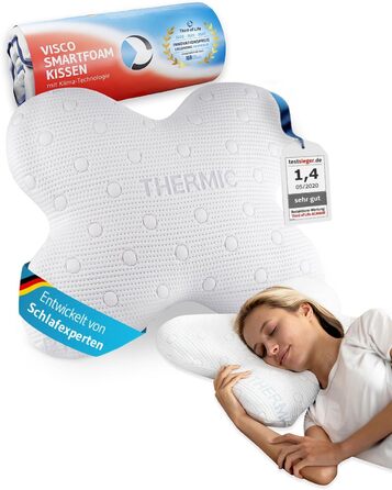Side Sleeper Pillow ACAMAR, Third of Life - 2022 Innovation Award Winner, Orthopedic Neck Pillow for Neck Pain, Viscoelastic Memory Foam, Ergonomic Head Pillow with Thermo Cover White Thermoregulating Cover