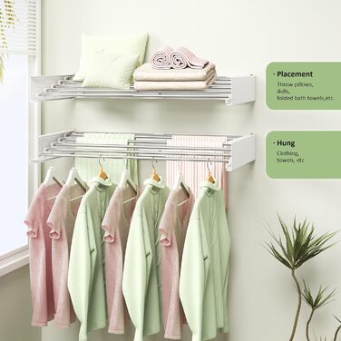 Настінна сушилка для білизни розкладна та складна, з алюмінію, 100 кг, з білими гачками