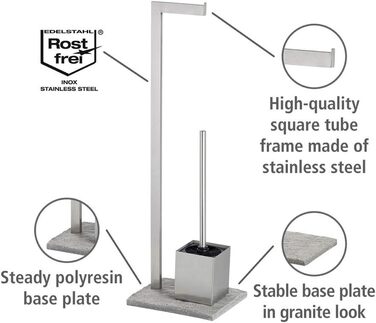 Набір для туалету WENKO Granit: тримач для щітки, нержавіюча сталь, сірий, 23 x 73.5 x 19.5 см