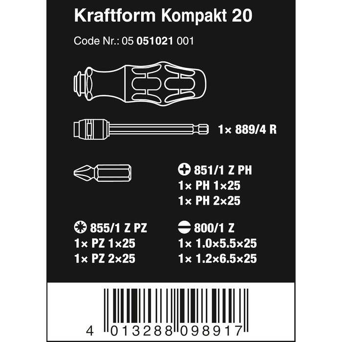 Набір викруток Wera Kraftform Kompakt 20 з чохлом, 7 предметів, чорний-зелений