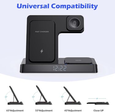 База зарядки 4-в-1 для iPhone та Apple Watch: бездротова зарядка 15W, складна, індуктивна, сумісна з iPhone 16/15/14/13/12/11 Pro SE X XS XR та Apple Watch 9/8/7/6/SE/5/4/3/2, AirPods Pro