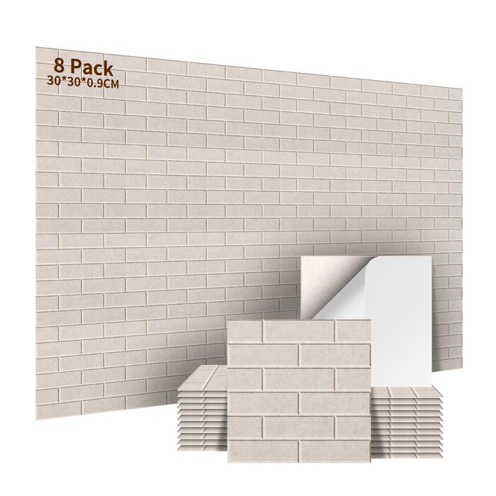 Самоклеючі акустичні панелі для стін 30x30x0.9 см, звукопоглинаючі плити для студії, геймерської зони та декору (8 шт, світло-верблюжий колір)