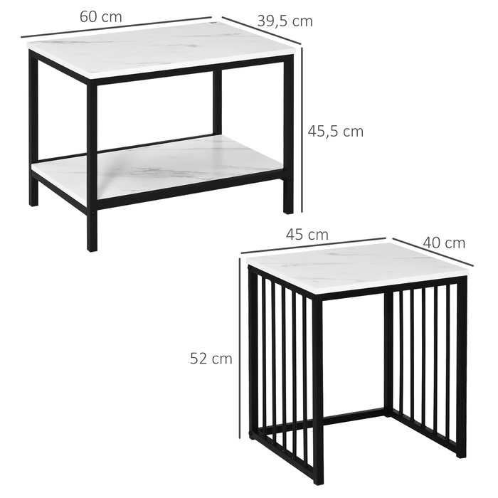 HOMCOM Set of 2 Side Tables, Coffee Table, Nesting Table, Sofa Table with Modern Design, Living Room Table with Marble Look, for Bedroom, Steel | Aosom