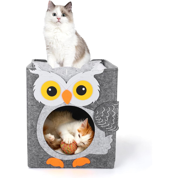Кігтеточка-будиночок для котів Dripex з 2 поверхів, філц, з подушкою, 30 x 35 x 35 см (Сова)