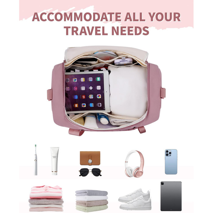 Спортивна сумка WANDF для ручної поклажі в літак (45x36x20 см) з відділенням для взуття та мокрих речей, рожева