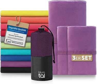 Рушник з мікрофібри Blumtal 120x60 см, легкий та надзвичайно поглинаючий - швидковисихаючі рушники з мікрофібри - ідеальний фітнес рушник/пляжний рушник/рушник для спортзалу - компактний рушник для подорожей (Ліловий, набір 3 шт: 180 x 90 см + 2x 80 x 40 