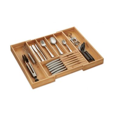 Relaxdays Extendable Bamboo Cutlery Box