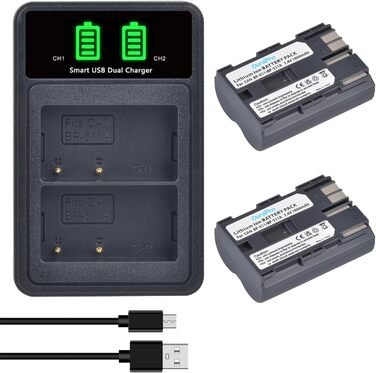 Акумулятор DuraPro 2X BP-511A BP-511 для Canon EOS 5D, 10D, 20D, 30D, 40D, 50D, 300D, D30, D60, Rebel, PowerShot G1, G2, G3, G5, G6, Pro 1, Pro 90, 90IS + LCD-Dual-USB-зарядний пристрій