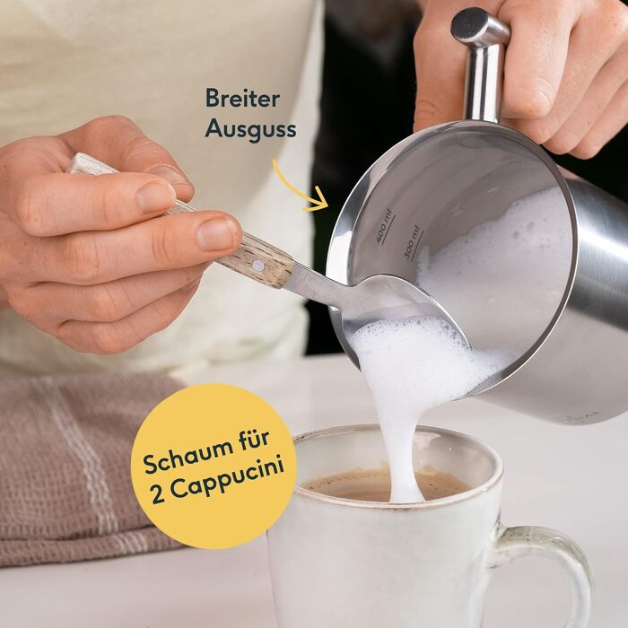 SILBERTHAL Ручний спінювач молока з нержавіючої сталі - 400 мл - для ідеального молочного піноманіття