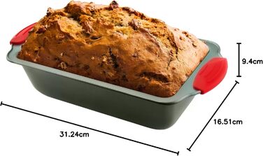 Loaf Pan - Premium Non-Stick Loaf Pan Made of Steel by Boxiki Kitchen | Professional Non-Stick Baking Pan for Baking Banana Bread, Meatloaf, and Pound Cake | 21.5 x 11.5 cm, with Red Silicone Grips