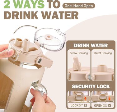 2 Liter Glass Water Bottle with Handle, 2L Glass Pitcher with Straw and Lid, Motivational Sports Water Jug with Time and Volume Markings, Leak-Proof, Light Green (Amber, 2000 ml)