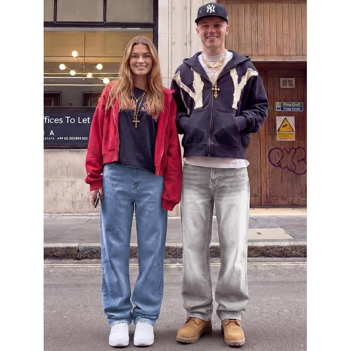 Джинси чоловічі JMIERR Baggy широкі, еластичні, вінтаж Y2K, світло-сірі, 3XL