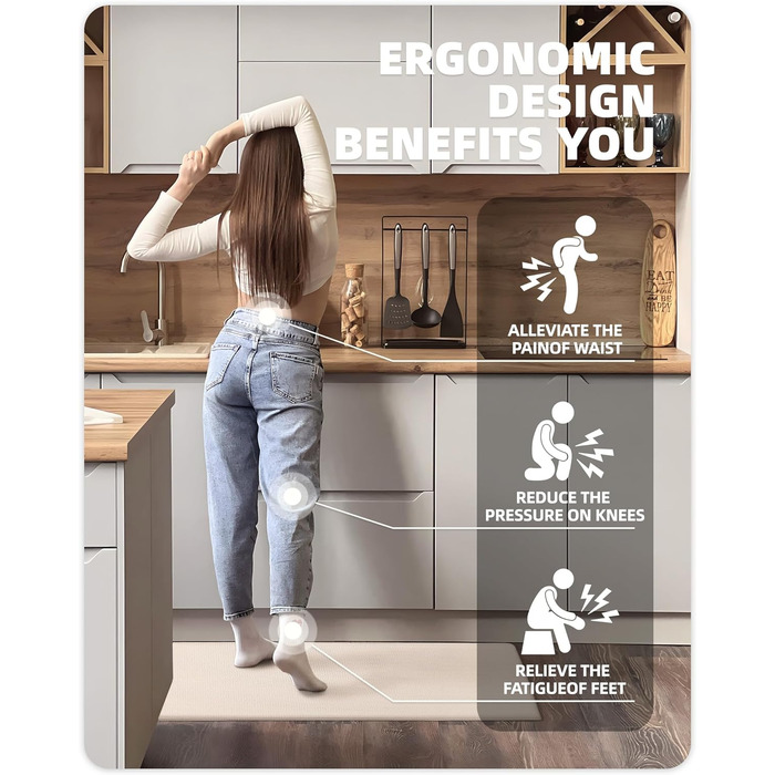 Color G Kitchen Runners 2 Pack, Washable Non-Slip Kitchen Rug, Oil-Proof and Waterproof Carpet for Kitchen, Rubber Backed Kitchen Mat for Dining Room, Kitchen, Runner Hallway (44x75CM + 44x150CM, Beige) Beige 44x75cm+44x150cm