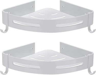 Hoomtaook Shower Shelf Shower Caddy White No Drilling Corner, Bathroom Shelf Bathroom Caddy Aluminum Shower Basket Bathroom Organizer Accessories Matte Finish Shower Baskets & Shower Shelves 2 Pieces with Hooks White