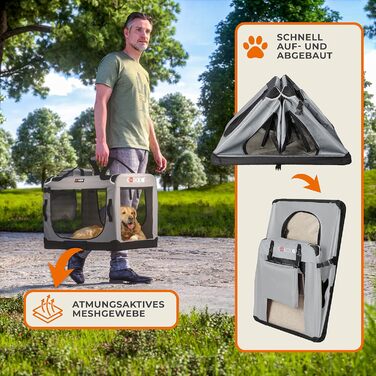 CADOCA® Collapsible Dog Carrier - Portable & Breathable Pet Travel Box - Large 60x42x44cm Grey