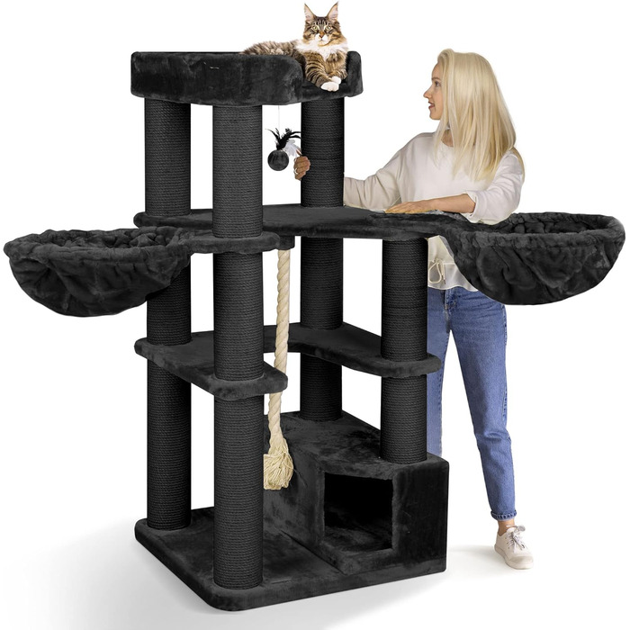 HAPPYPET Дряпка для котів 'Оскар' - преміум дряпка для великих котів, 161 см, 47 кг, товсті стовпи (12 см), антрацит