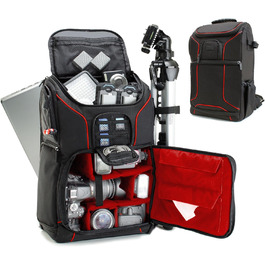 Рюкзак для камери USA Gear DSLR з відділенням для ноутбука 43,18 см, водонепроникний, з кріпленням для штатива (червоний)