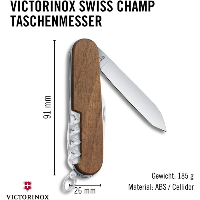 Нож Victorinox Swiss Champ Wood (29 функцій) з деревом, з пилкою та ножицями