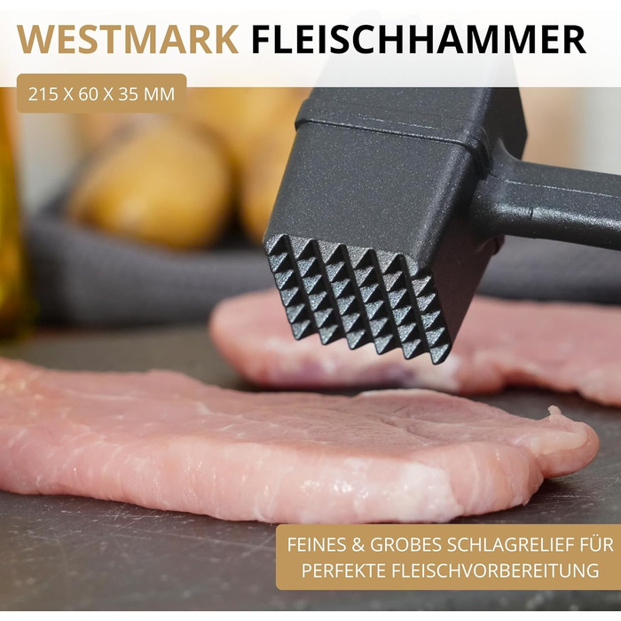 Молоток для м'яса Westmark Robusto Black Edition, алюміній з антипригарним покриттям, 21,5 см, сріблястий