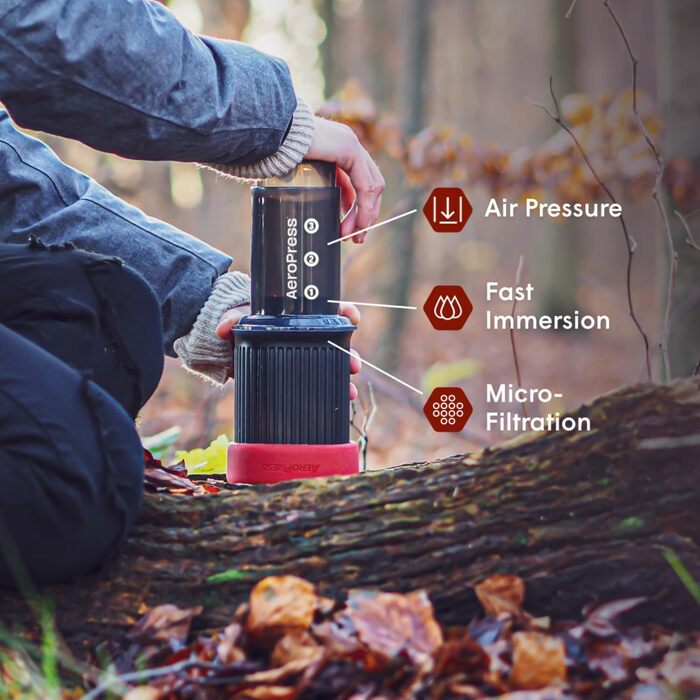 Портативна кавоварка AeroPress Go 3-в-1 для подорожей і кемпінгу, прес-френч, пуровер, еспресо, насичена кава без гіркоти, комплект для кави, сіра