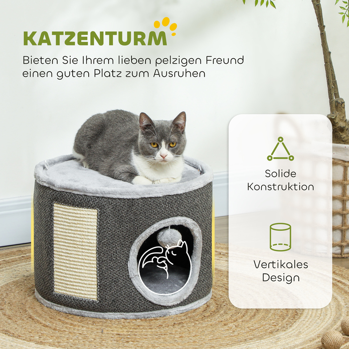 PawHut Драбина для котів, 30 см у висоту, котяча драбина з печерою, котячий штовхач, котяча вежа з сизалю, для котів вагою до 5 кг, темно-сірий | Aosom