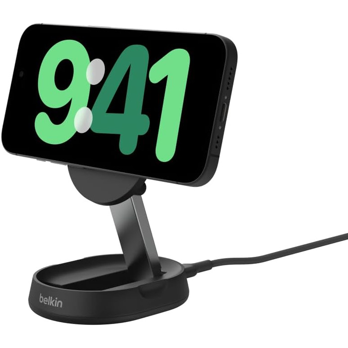 Беспроводная зарядная станция Belkin BoostCharge Pro 15W Qi2, MagSafe, для iPhone 16/15/14/13/12, з адаптером 20W (чорний)