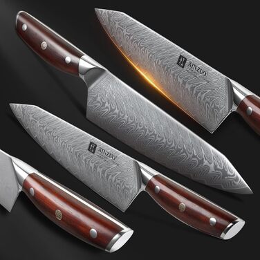 Ніж кухарський XINZUO Damaststahl Kiritsuke 21см, професійний, з ручкою з рожевого дерева, з магнітною підставкою