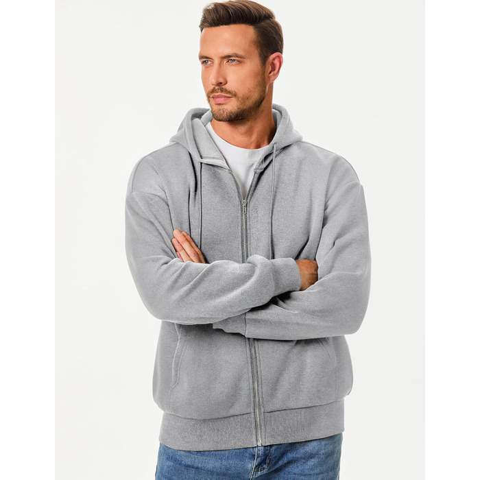 Світшот JMIERR для чоловіків: бавовна, однотонний, на блискавці, з капюшоном, з кишенями (A світло-сірий, L)